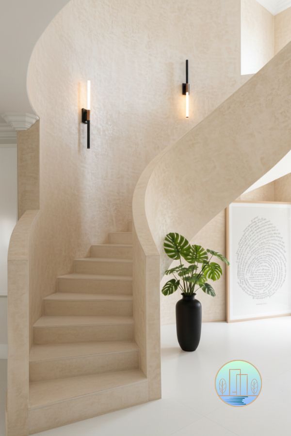 Functional bedroom with fluted panel wall design in Malaysia with built-in desk and shelving