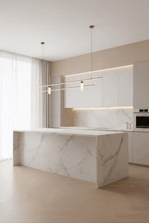 luxury-minimalist-Interior-design with white marble and herringbone floor
