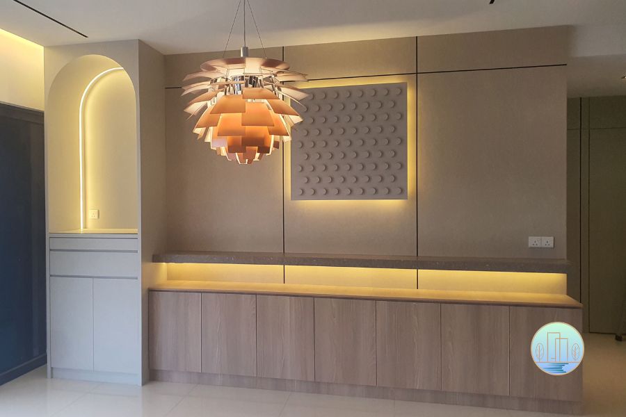 setia-sky-residence-interio-design-and-build-for-altar-and-wall-panel-with-ambient-ligthing-wardrobe-design-mix-of-light-grey-and-texture-wood-laminates