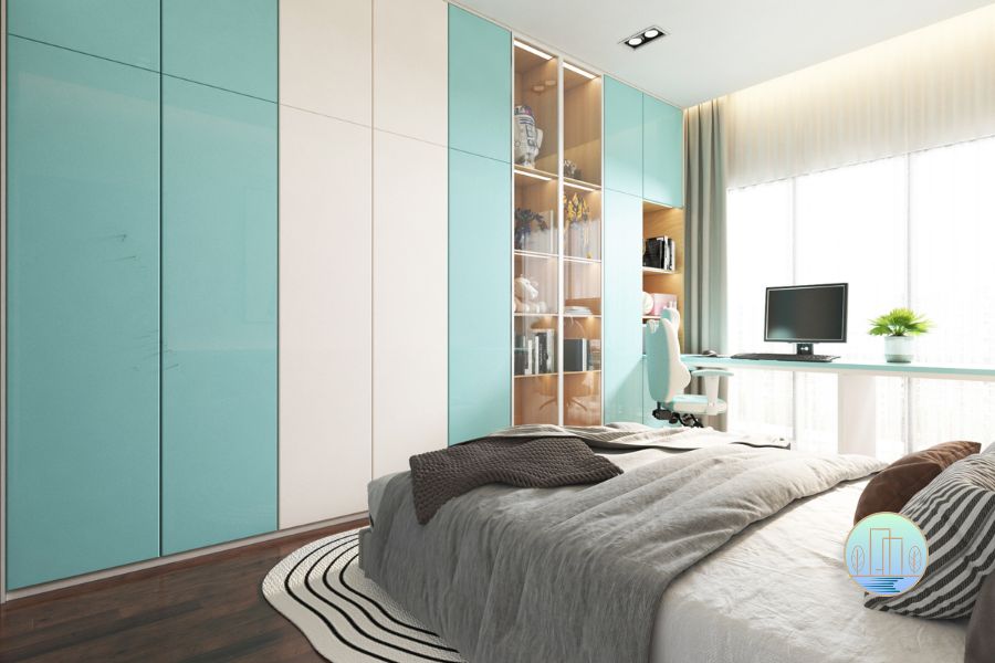 setia-sky-residence-interio-design-for-boys-bedroom-with-modern-green-wardrobe-and study-desk-with-round-edge leg-for-safety-design