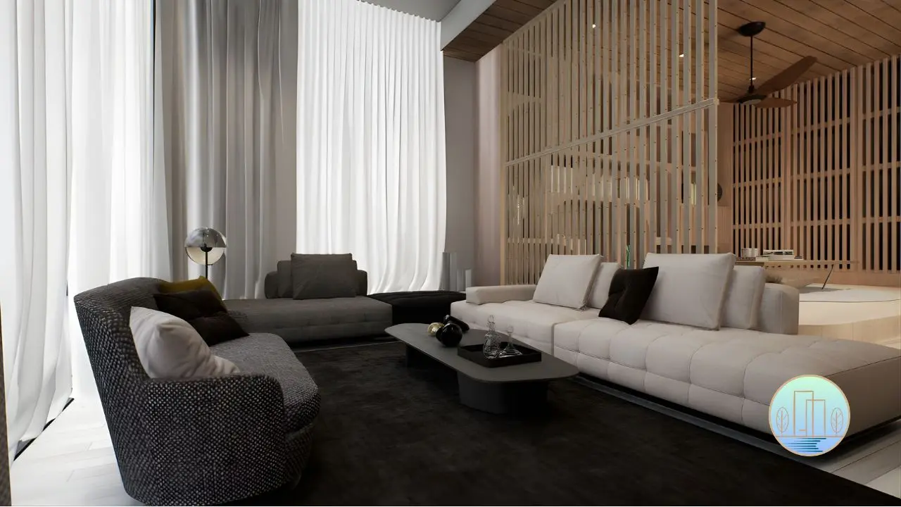 Spacious bungalow living room renovation in Malaysia designed for natural light and open living