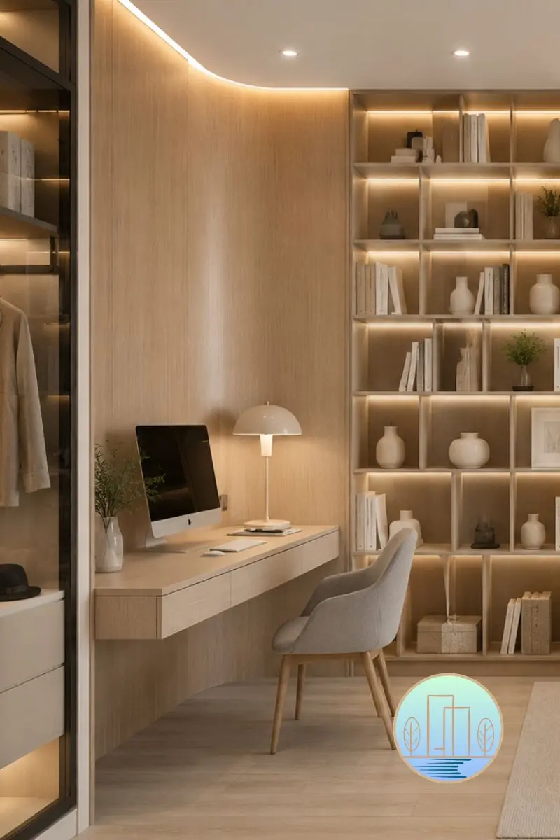 Modern quiet luxury bedroom with study desk bungalow — Houz Design